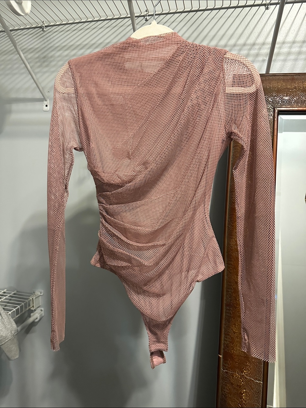 Free people Ruched Mesh Long Sleeve Bodysuit - Dusty Rose never worn